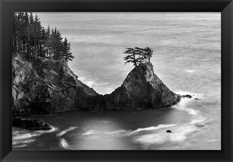 Framed Rocky Pacific Coast After Sunset (BW) Print