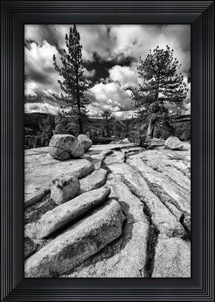 Framed Granite Outcropping At Yosemite NP (BW) Print