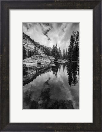Framed Reflective Lake At Yosemite NP (BW) Print