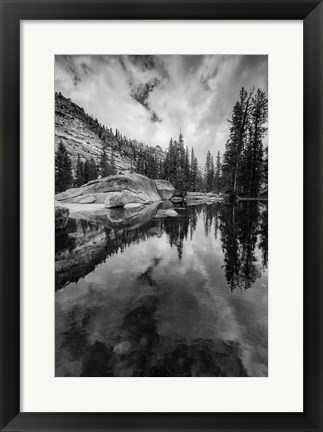 Framed Reflective Lake At Yosemite NP (BW) Print