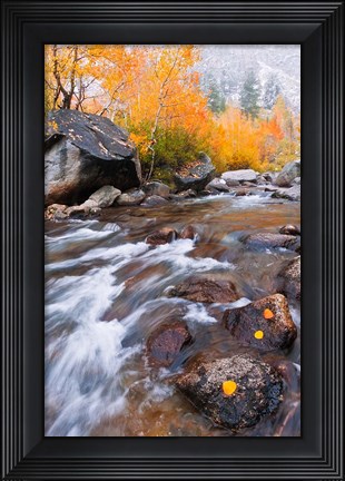 Framed Rushing Water Along Bishop Creek Print