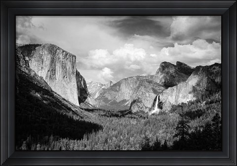 Framed Panoramic View Of Yosemite Valley (BW) Print