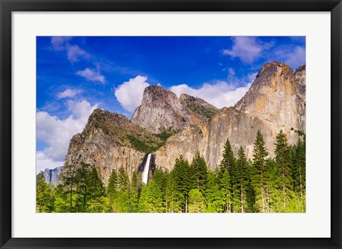 Framed Bridalveil Fall And The Leaning Tower Print