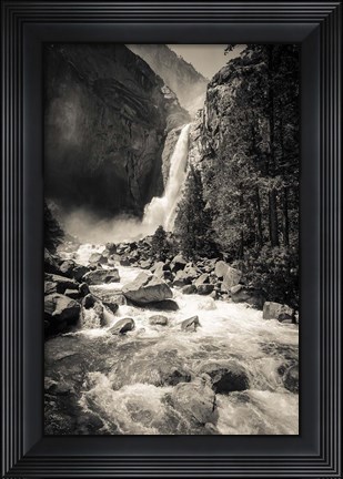 Framed Lower Yosemite Falls, Yosemite National Park (BW) Print