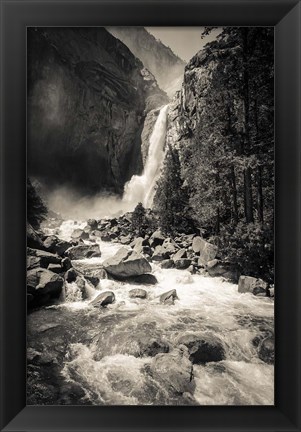 Framed Lower Yosemite Falls, Yosemite National Park (BW) Print