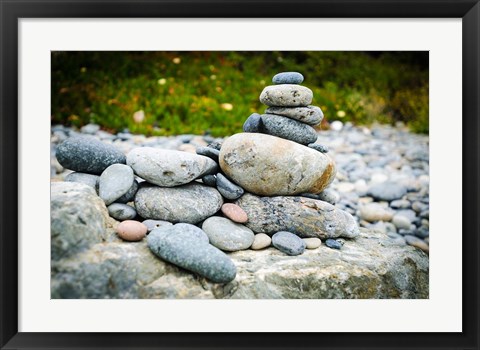 Framed Stacked Rocks On Sand Dollar Beach Print