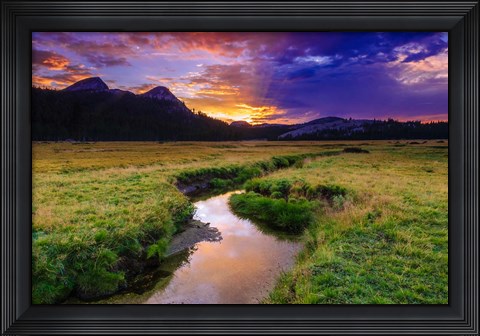 Framed Sunset Over Tuolumne Meadows Along Budd Creek Print