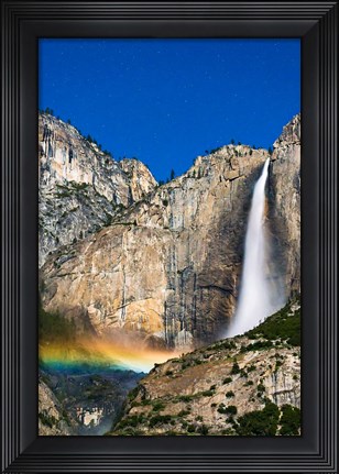Framed Moonbow And Starry Sky Over Yosemite Falls, California Print