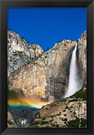 Framed Moonbow And Starry Sky Over Yosemite Falls, California Print