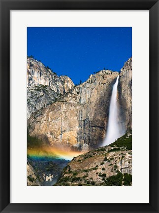 Framed Moonbow And Starry Sky Over Yosemite Falls, California Print