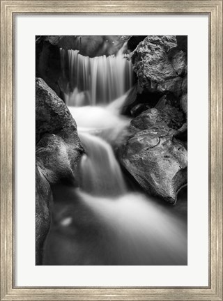 Framed Cascade On Hare Creek (BW) Print