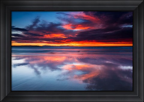 Framed Sunset Over The Channel Islands From Ventura State Beach Print