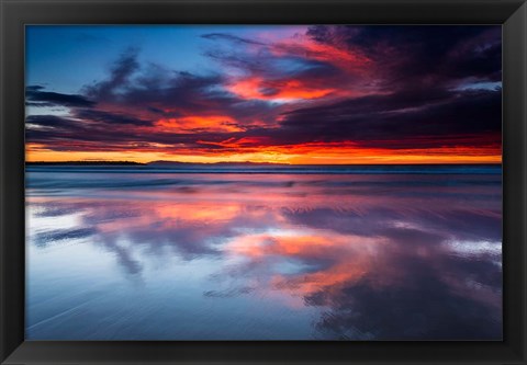 Framed Sunset Over The Channel Islands From Ventura State Beach Print