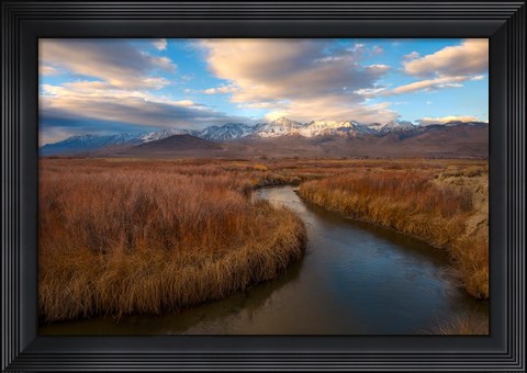 Framed Panoramic View Of A River And The Sierra Nevada Mountains Print
