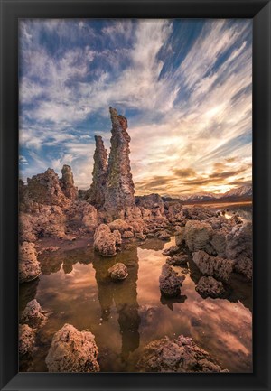 Framed Tufas At Sunset On Mono Lake Print