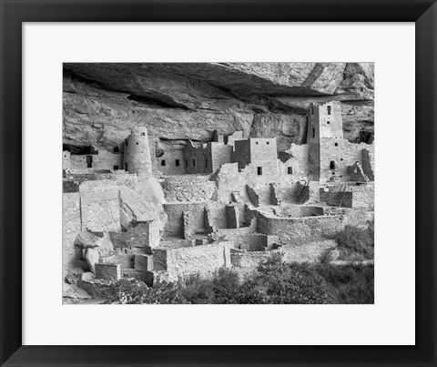 Framed Cliff Palace, Mesa Verde, Colorado (BW) Print