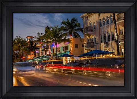 Framed Ocean Drive In South Beach, Florida Print