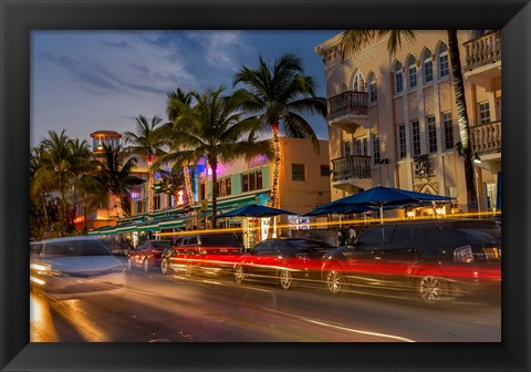 Framed Ocean Drive In South Beach, Florida Print