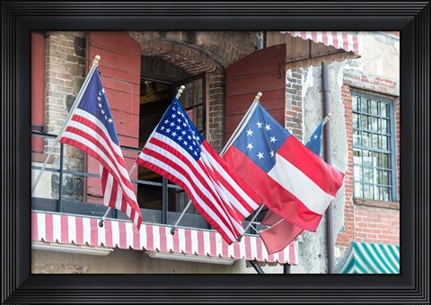 Framed River Street Flags, Savannah, Georgia Print