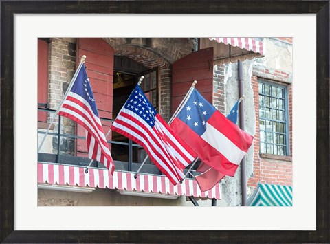 Framed River Street Flags, Savannah, Georgia Print