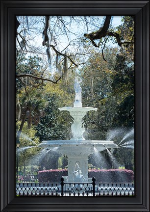 Framed Fountain In Forsyth Park, Savannah, Georgia Print