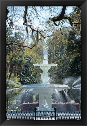 Framed Fountain In Forsyth Park, Savannah, Georgia Print