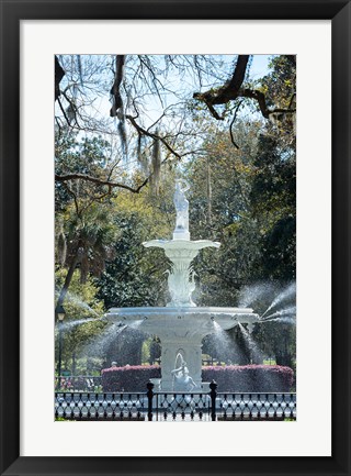 Framed Fountain In Forsyth Park, Savannah, Georgia Print