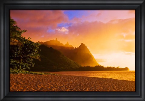 Framed Evening Light On Na Pali Coast Spires, Island Of Kauai, Hawaii Print