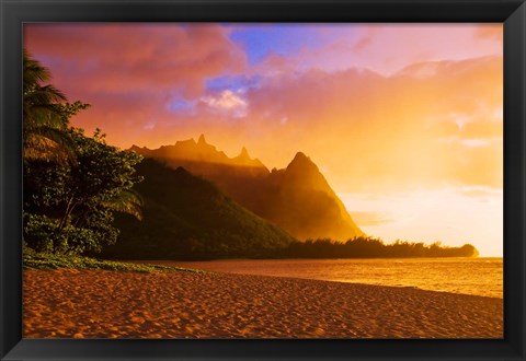 Framed Evening Light On Na Pali Coast Spires, Island Of Kauai, Hawaii Print