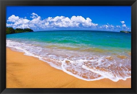 Framed Blue Waters On Hanalei Bay, Island Of Kauai, Hawaii Print