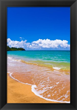 Framed Hanalei Bay, Island Of Kauai, Hawaii Print