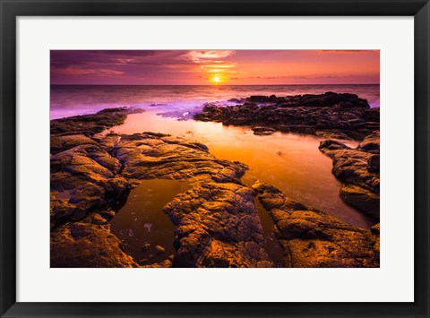 Framed Sunset And Tide Pool Above The Pacific, Kailua-Kona, Hawaii Print