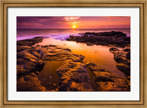 Framed Sunset And Tide Pool Above The Pacific, Kailua-Kona, Hawaii Print