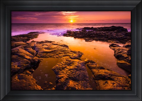 Framed Sunset And Tide Pool Above The Pacific, Kailua-Kona, Hawaii Print