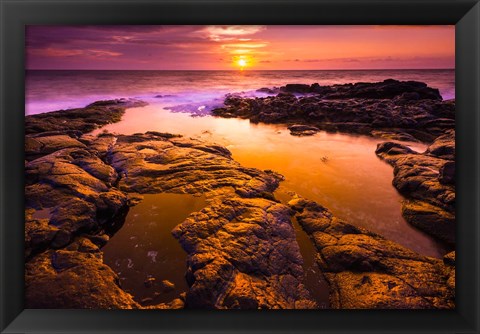 Framed Sunset And Tide Pool Above The Pacific, Kailua-Kona, Hawaii Print