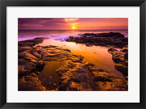 Framed Sunset And Tide Pool Above The Pacific, Kailua-Kona, Hawaii Print