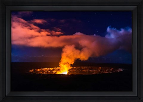 Framed Lava Steam Vent Glowing At Night In The Halemaumau Crater, Hawaii Print