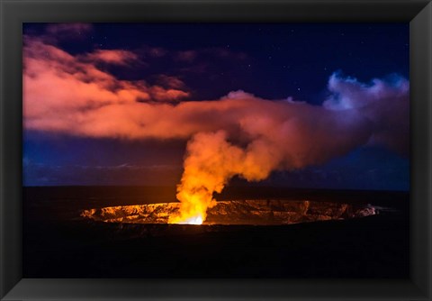 Framed Lava Steam Vent Glowing At Night In The Halemaumau Crater, Hawaii Print