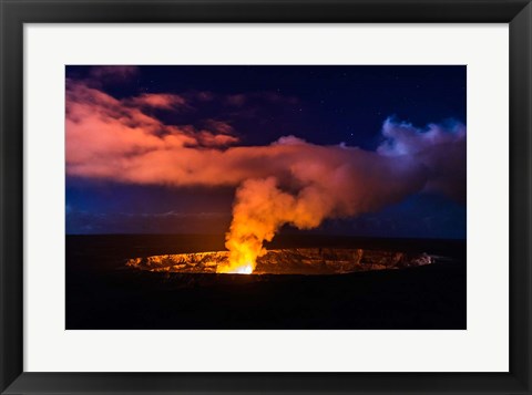 Framed Lava Steam Vent Glowing At Night In The Halemaumau Crater, Hawaii Print