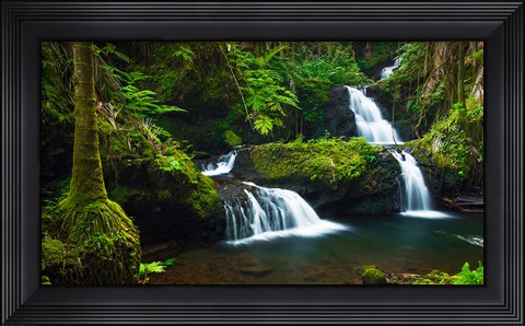 Framed Onomea Waterfalls At The Hawaii Tropical Botanical Garden Print