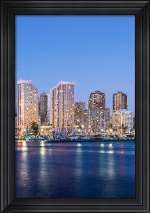 Framed Hawaii, Honolulu, Twilight Waikiki Skyline Print