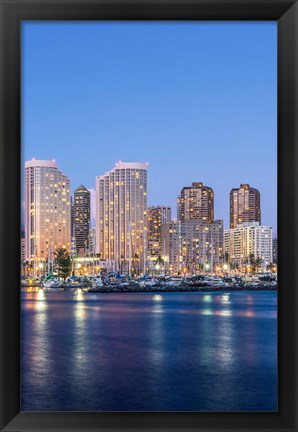 Framed Hawaii, Honolulu, Twilight Waikiki Skyline Print