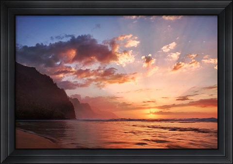 Framed Sunset Along The Coast Of Kauai, Hawaii Print
