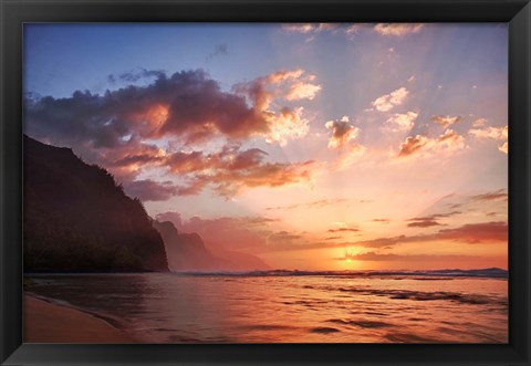 Framed Sunset Along The Coast Of Kauai, Hawaii Print