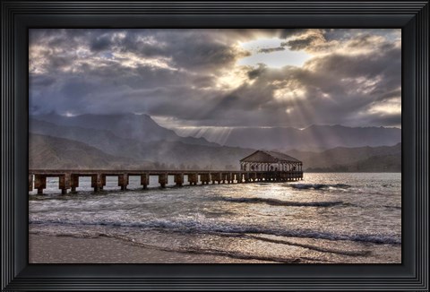 Framed Hanalei Pier At Sunset, Maui, Hawaii Print