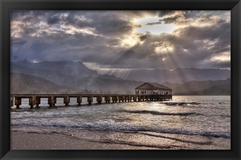 Framed Hanalei Pier At Sunset, Maui, Hawaii Print