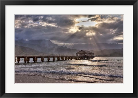 Framed Hanalei Pier At Sunset, Maui, Hawaii Print