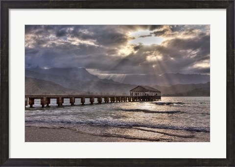 Framed Hanalei Pier At Sunset, Maui, Hawaii Print