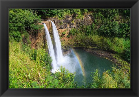 Framed Rainbow In Wailua Falls, Kauai, Hawaii Print