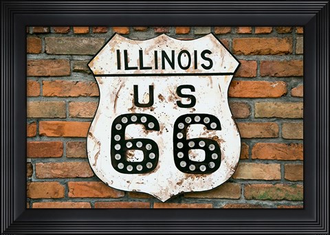 Framed Dirty Illinois Route 66 Sign Print